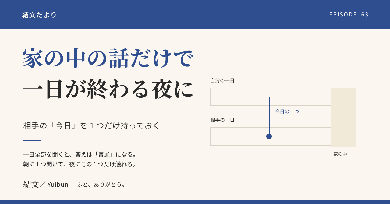 家の中の話だけで一日が終わる二人へ。相手の「今日」を1つだけ持っておくの記事サムネイル